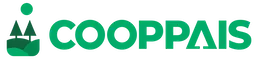 logo de cooppais coopaerativa de ahorros créditos y servicios múltiples país con dos pinos con diferentes tonalidades de verde